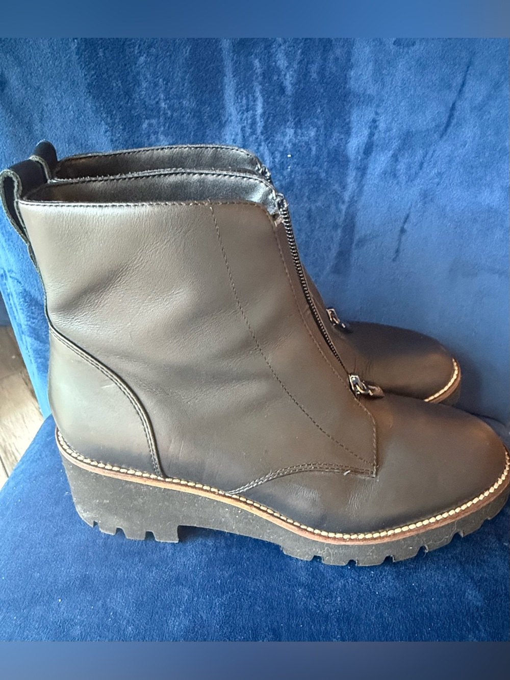 Blondo Black Leather Front-Zip Ankle Boots